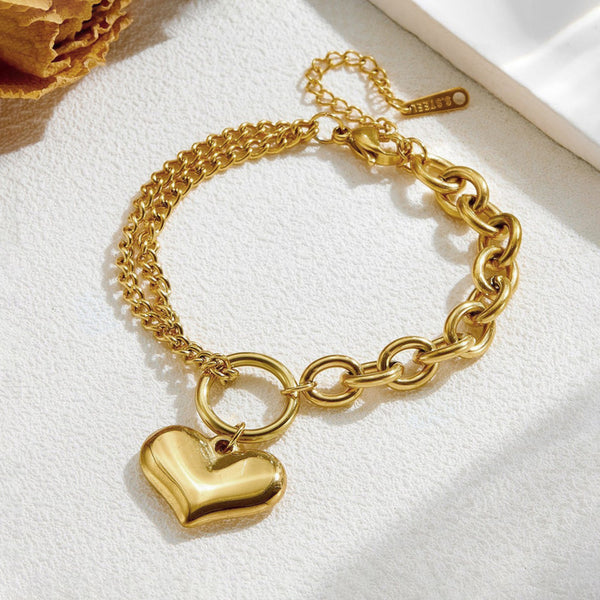 Anti Tarnish Bold Heart Charm Bracelet