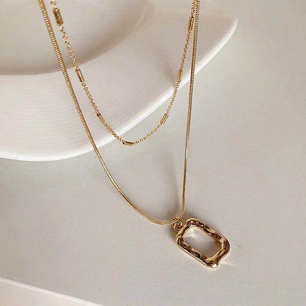 Gold Plated Textured Pendant Layered Chain – Anti Tarnish Jewellery For Women