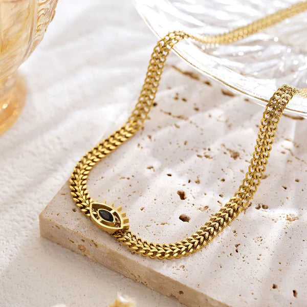 Anti Tarnish Gold-Plated Evil Eye Statement Necklace For Woman