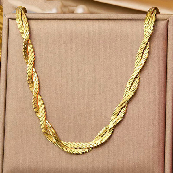 Anti Tarnish Gold Plated Twist Flat Chain Necklace for woman
