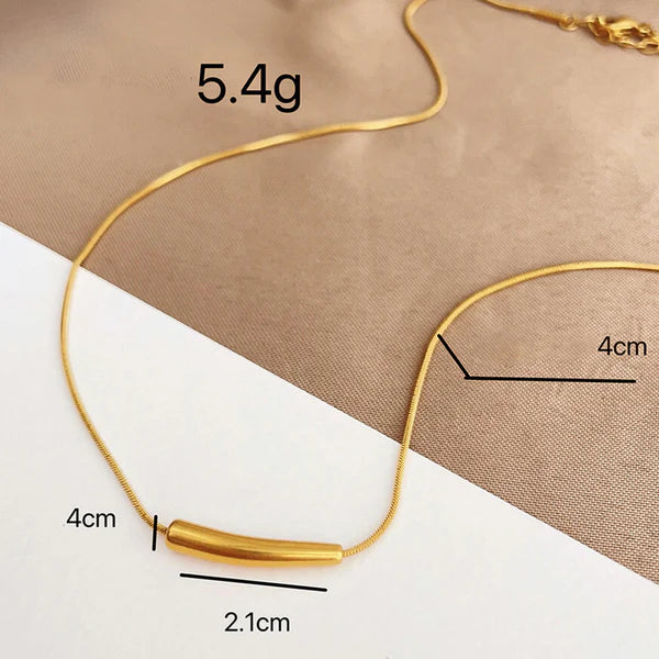 Gold Bar Tube Anti Tarnish Chain Necklace For Women