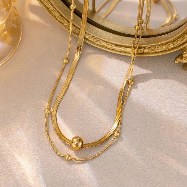 Anti Tarnish Gold Plated Layered Chain Necklace for Women