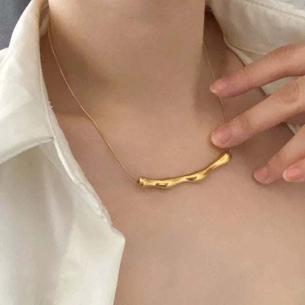 Gold-Plated Textured Bar Necklace