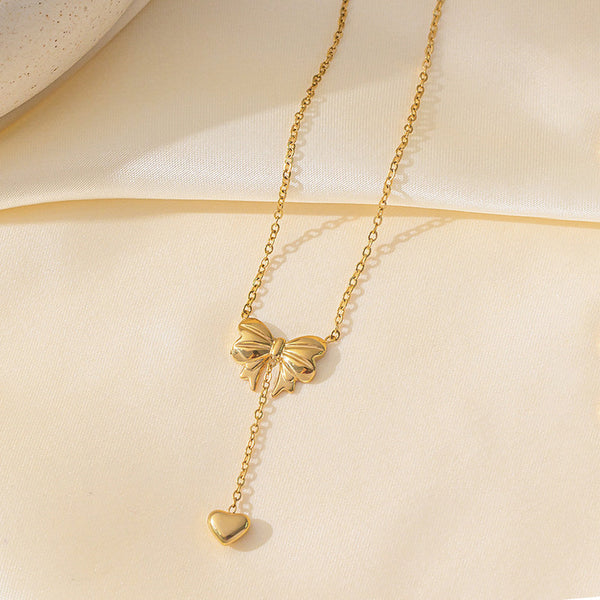 Gold-Plated Bow & Heart Anti Tarnish Pendant Chain For Women