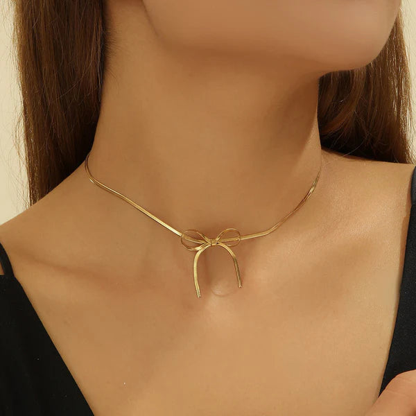 Gold-Plated Anti Tarnish Infinity Bow Necklace For Women