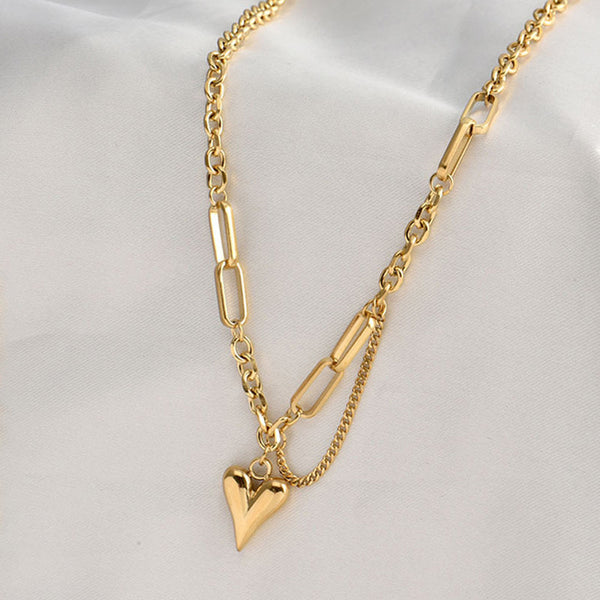 Anti Tarnish Bold Heart Charm Chain Necklace For Women