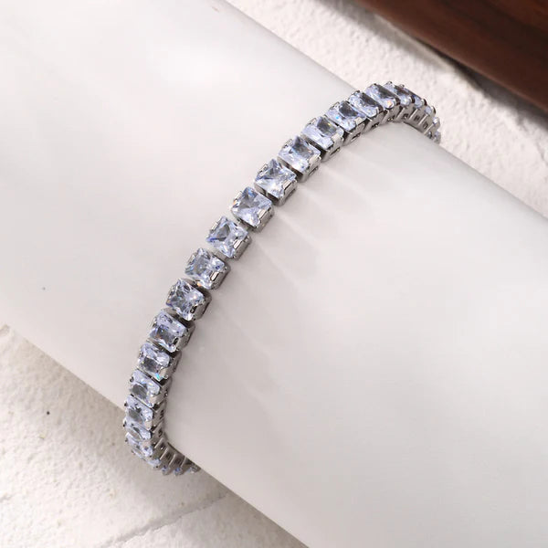 Anti Tarnish Royal Silver Adjustable CZ Bracelet For Women