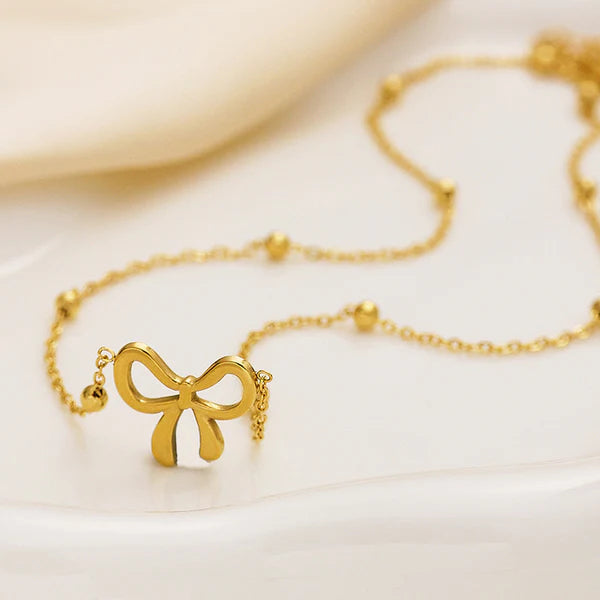 Dainty Gold Plated Bow Pendant Anti-Tarnish Necklace