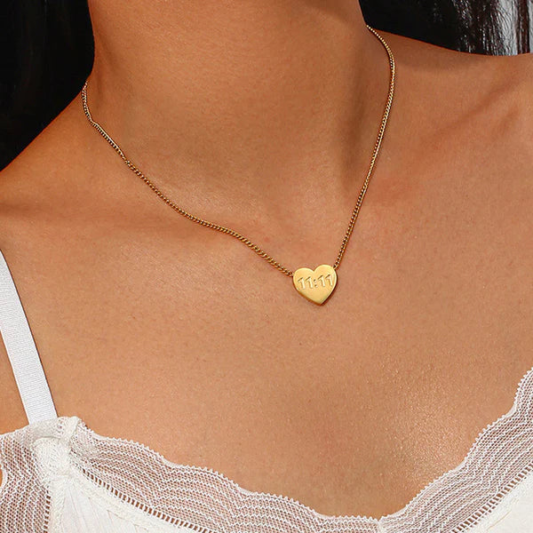 Gold-Plated 11:11 Heart Anti Tarnish Pendant Necklace For Women