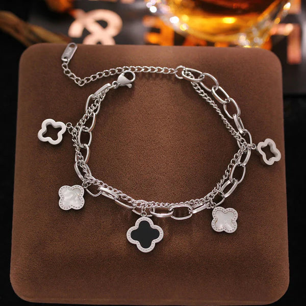 Anti Tarnish Clover Charm Silver Bracelet for Women