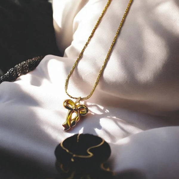 Gold Bow Anti Tarnish Pendant Necklace For Women