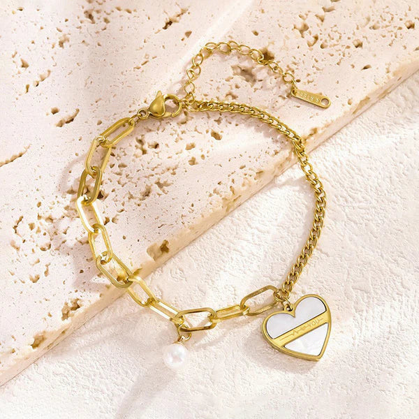 Gold-Plated Heart Charm Bracelet with Pearl | Dainty Jewelry for Women