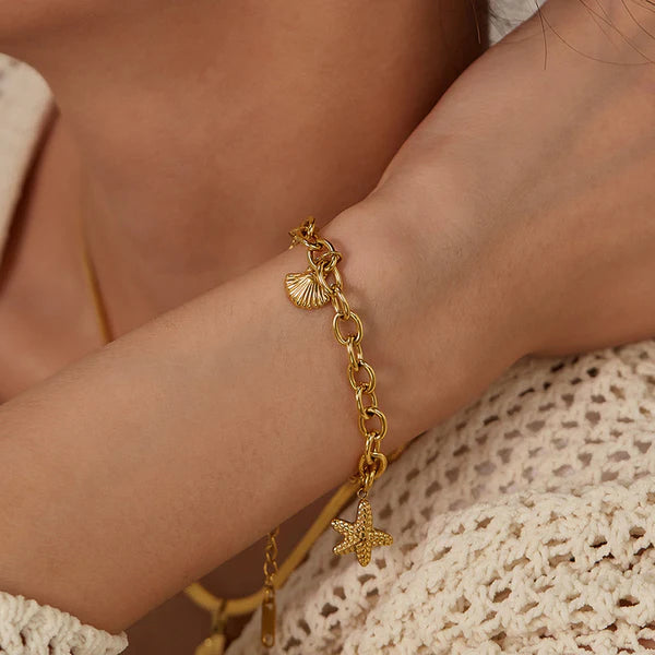 Gold-Plated Starfish Charm Anti Tarnish Bracelet for Women