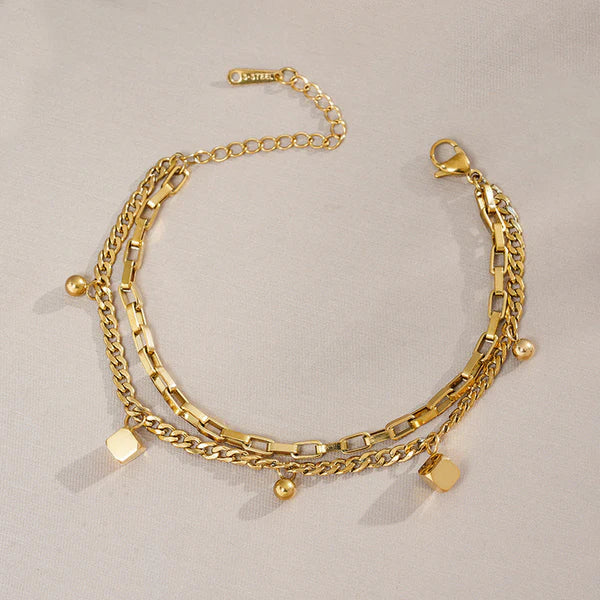 Layered Gold Charm Bracelet – Anti-Tarnish For Woman