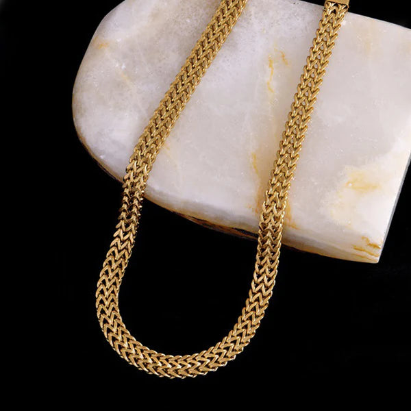 Anti Tarnish Gold-Plated Flat Woven Chain Necklace For Women