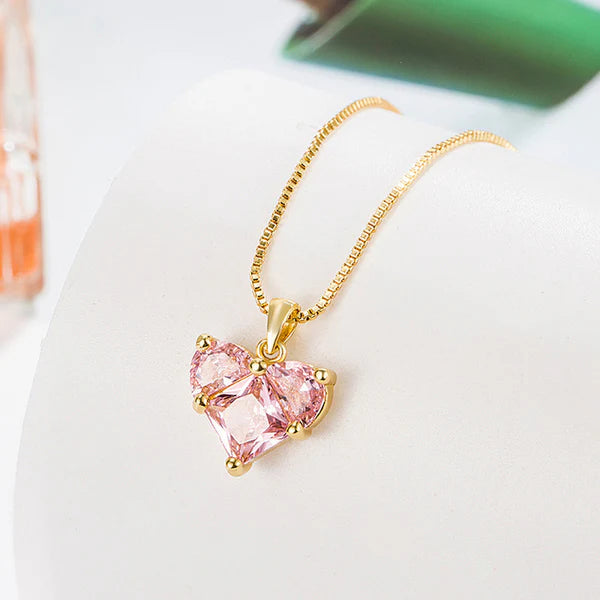 Gold Plated Pink Heart Anti Tarnish Pendant Necklace For Women