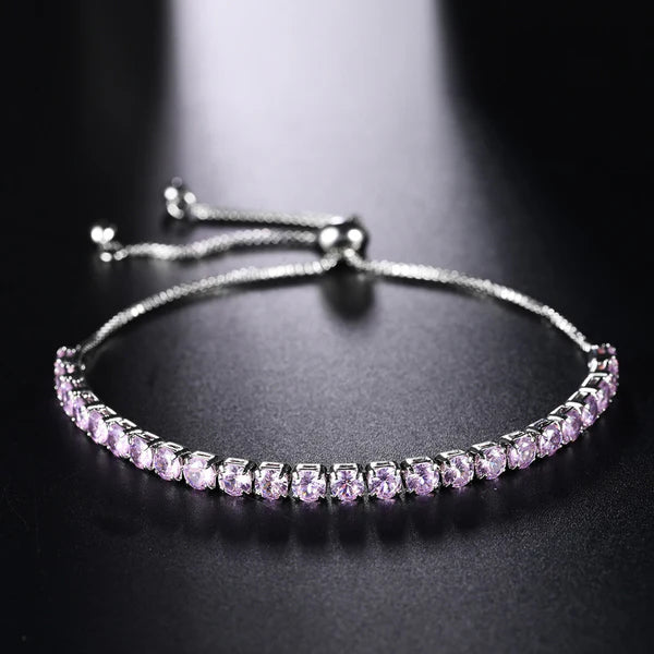 Pink Stone Adjustable Anti Tarnish Silver Bracelet For Women