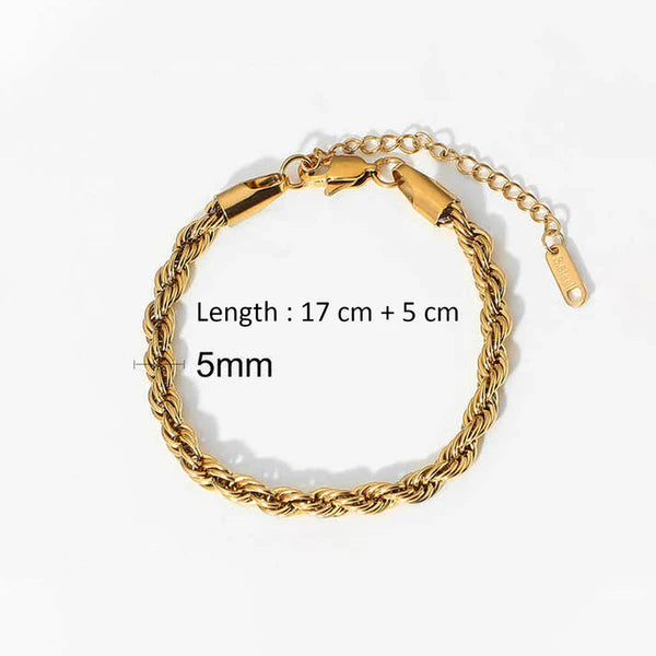 Anti Tarnish Classic Gold Rope Chain Bracelet For Women