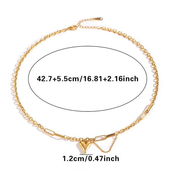 Anti Tarnish Bold Heart Charm Chain Necklace For Women