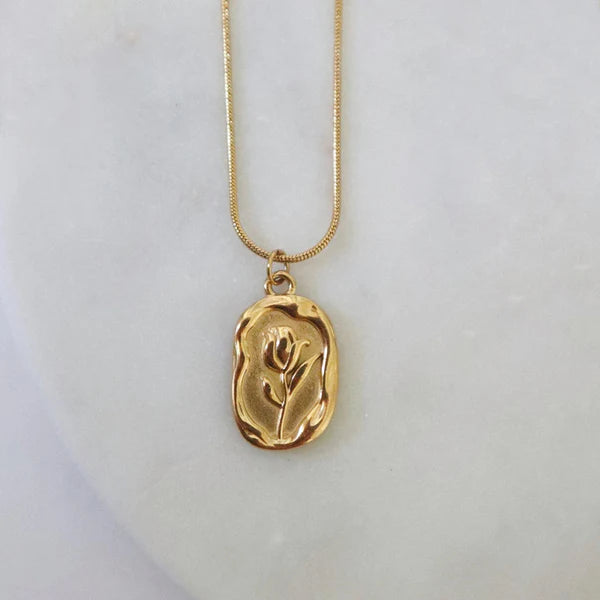 Vintage Tulip Gold Pendant Necklace
