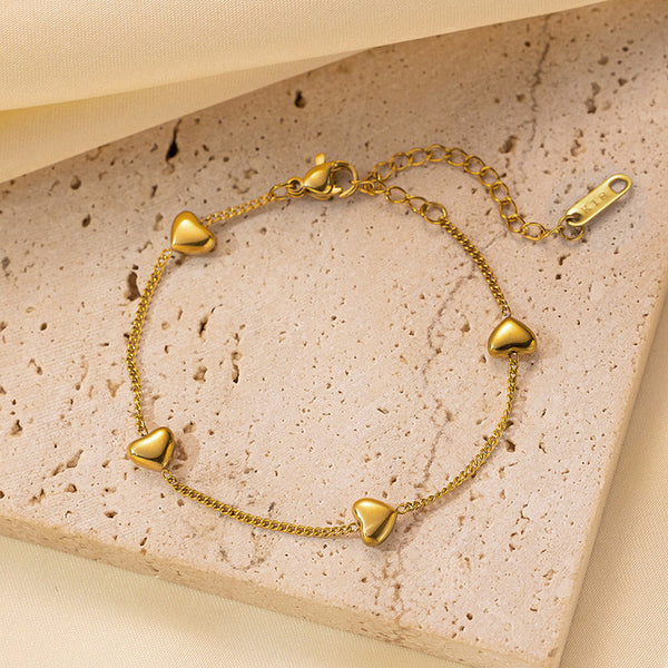 Gold-Plated Heart Charm Anti Tarnish Bracelet for Women