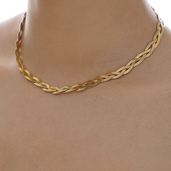 Gold-Plated Anti Tarnish Thick Snake Chain Triple Strand Necklace For Women