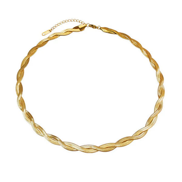 Anti Tarnish Gold Plated Twist Flat Chain Necklace for woman