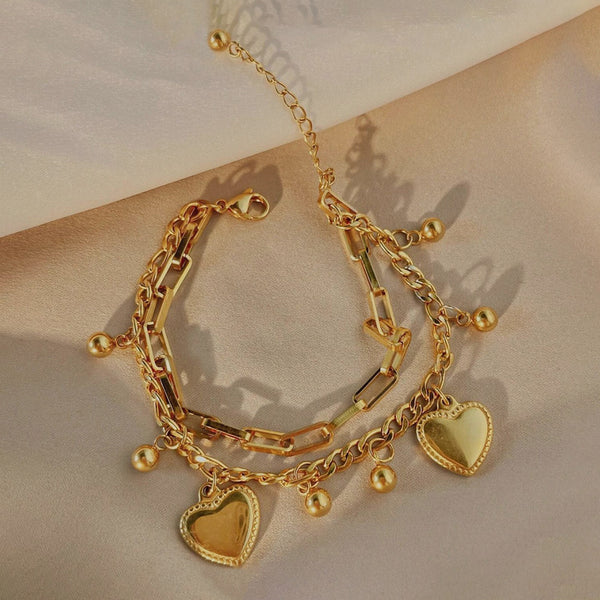 Gold Plated Heart Charm Bracelet – Anti Tarnish For Women
