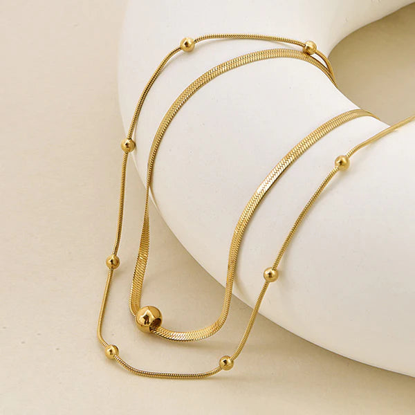 Anti Tarnish Gold Plated Layered Chain Necklace for Women