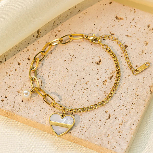 Gold-Plated Heart Charm Bracelet with Pearl | Dainty Jewelry for Women