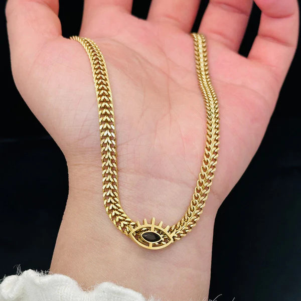 Anti Tarnish Gold-Plated Evil Eye Statement Necklace For Woman