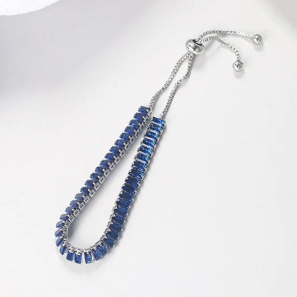 Anti Tarnish Silver Blue Stone Adjustable Bracelet For Woman
