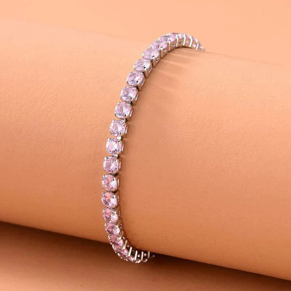 Pink Stone Adjustable Anti Tarnish Silver Bracelet For Women
