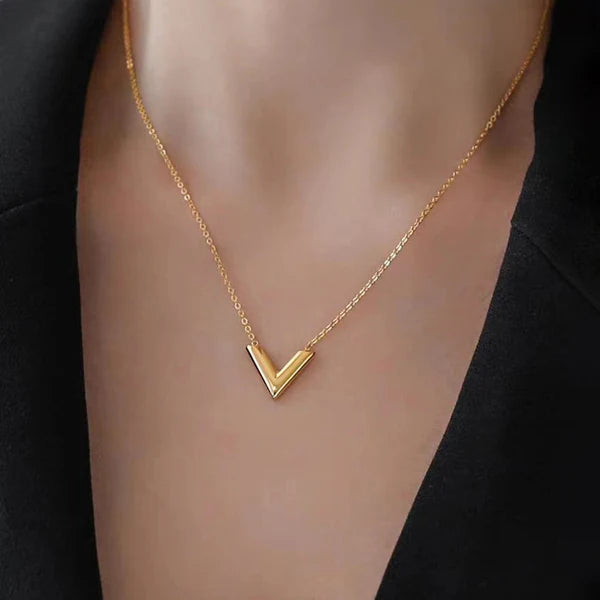 Gold-Plated V Pendant Necklace for Women