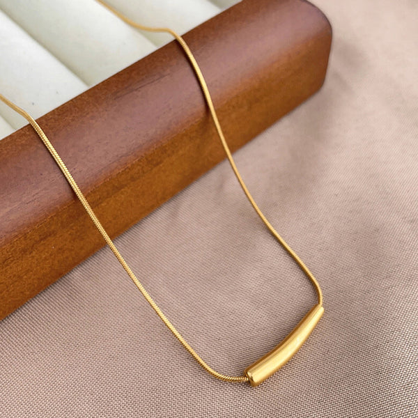 Gold Bar Tube Anti Tarnish Chain Necklace For Women