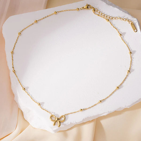Dainty Gold Plated Bow Pendant Anti-Tarnish Necklace