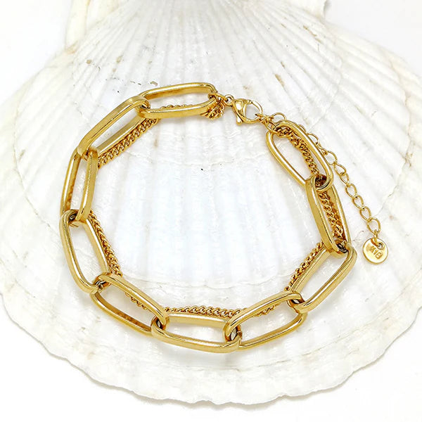 Anti Tarnish Dual Chain Gold Plated Bracelet for Women