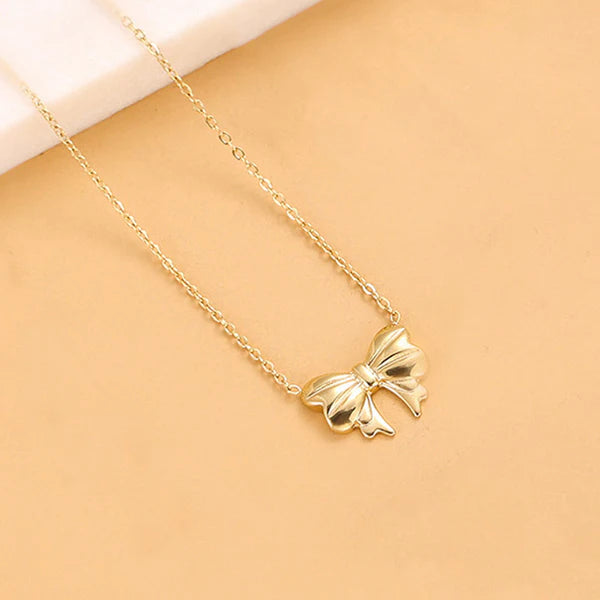 Elegant Gold-Plated Bow Anti Tarnish Pendant Necklace For Women