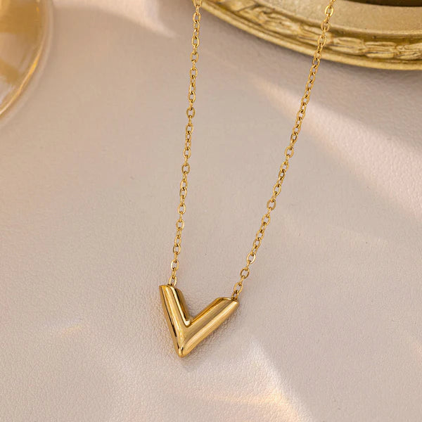 Gold-Plated V Pendant Necklace for Women