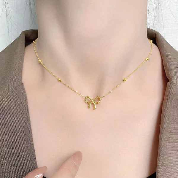 Dainty Gold Plated Bow Pendant Anti-Tarnish Necklace