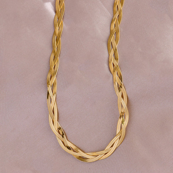 Gold-Plated Anti Tarnish Thick Snake Chain Triple Strand Necklace For Women