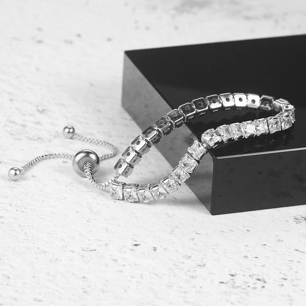 Anti Tarnish Royal Silver Adjustable CZ Bracelet For Women