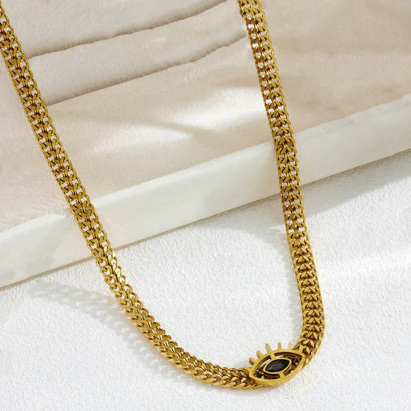Anti Tarnish Gold-Plated Evil Eye Statement Necklace For Woman
