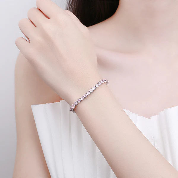 Pink Stone Adjustable Anti Tarnish Silver Bracelet For Women