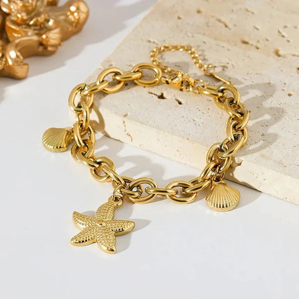 Gold-Plated Starfish Charm Anti Tarnish Bracelet for Women