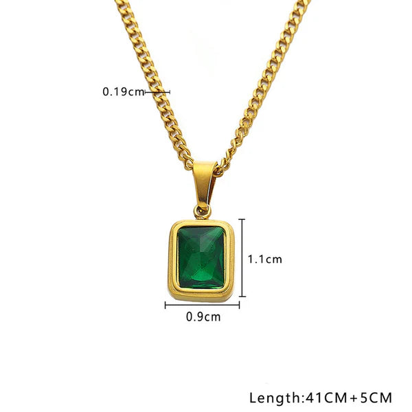 Gold-Plated Green Stone Anti Tarnish Pendant Chain For Women