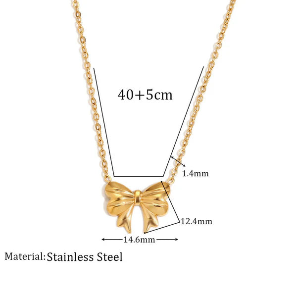 Elegant Gold-Plated Bow Anti Tarnish Pendant Necklace For Women