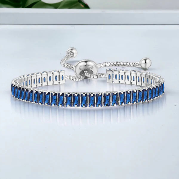 Anti Tarnish Silver Blue Stone Adjustable Bracelet For Woman
