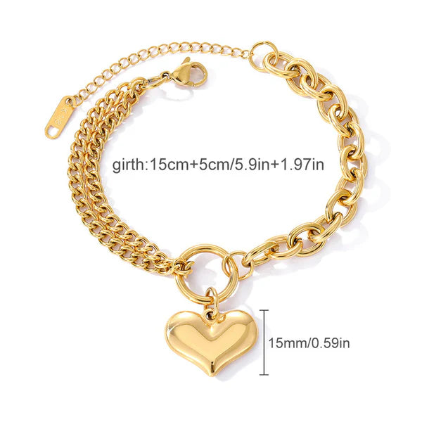 Anti Tarnish Bold Heart Charm Bracelet