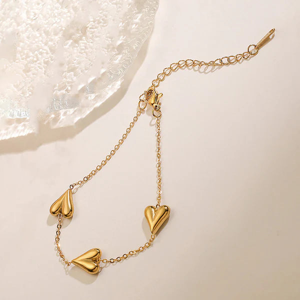 Gold-Plated Dangling Heart Anti Tarnish Bracelet for Women